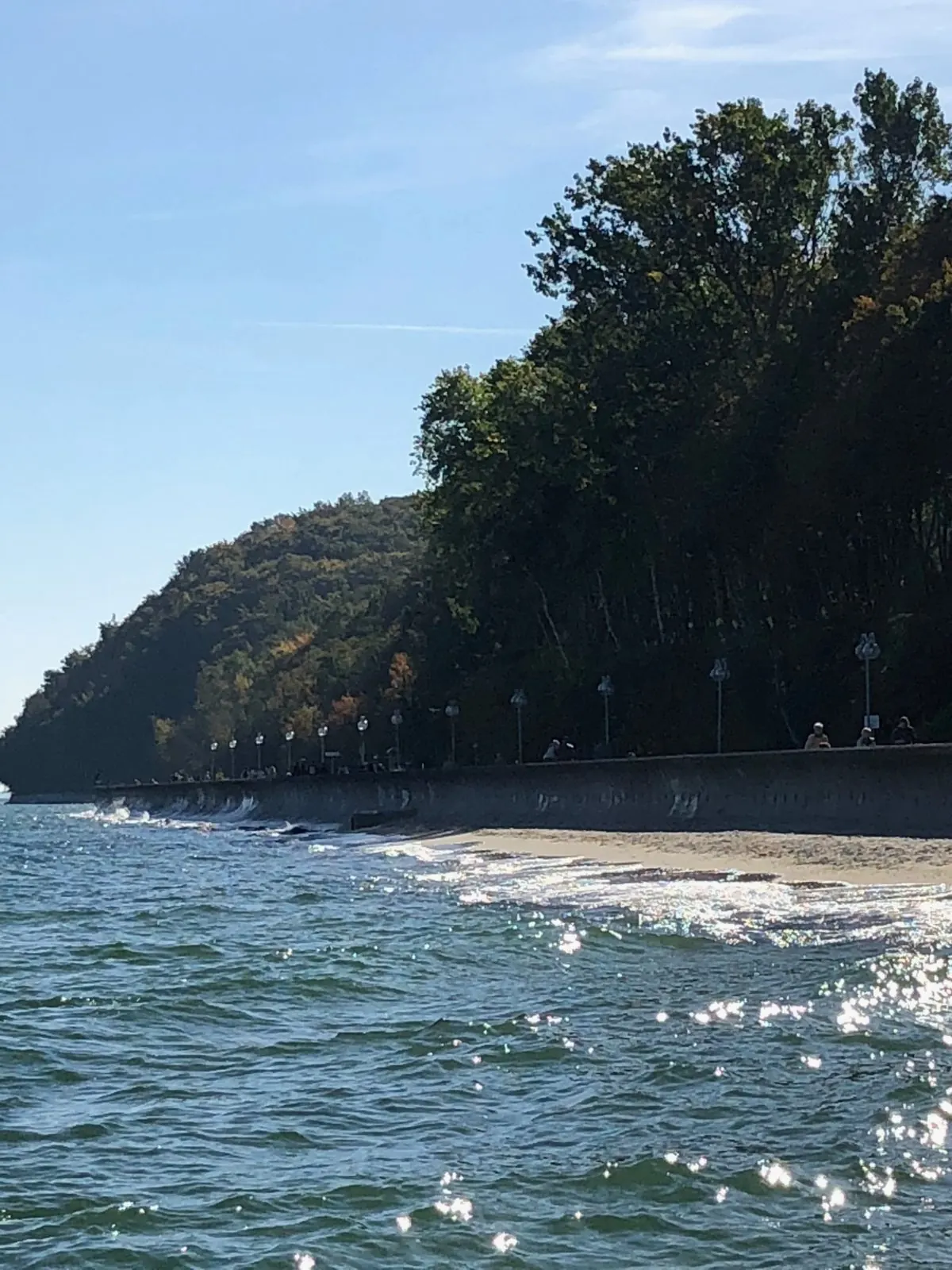 Bulwar i plaża pod zalesionym klifem w Gdyni
